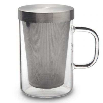 Heat-Resistant Glass Tea Mug with Stainless Steel Infuser (16 oz)